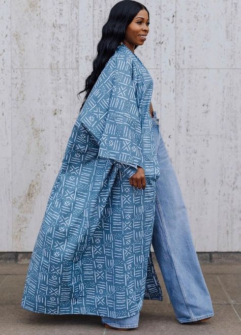 Blue Long Kimono - Etsy Dress Kimono, Blue Kimono, Womens Fall Dress, Maxi Coat, Womens Jackets, Trendy Fashion Outfits, Long Kimono, Print Coat, Printed Shirt Dress