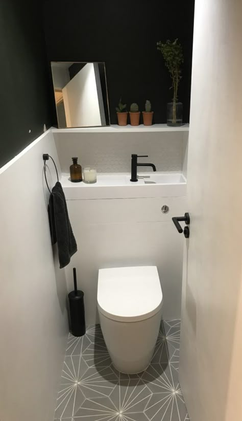 Small Toilet Design, Small Downstairs Toilet, Cloakroom Toilet, Bathroom Under Stairs, Toilet Room Decor, Small Toilet Room, Downstairs Toilet, Toilet Room, Small Bathroom Makeover