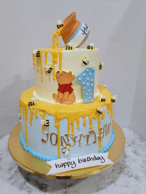 Cake Winnie The Pooh Baby Shower Cake Boy, Winnie The Pooh 1st Birthday Cake, Winnie The Pooh First Birthday Cake, Pooh Cake Birthday, Winnie The Pooh Cake 1st Birthdays, Pooh First Birthday Cake, Pooh Bear Cake 1st Birthdays, Winnie The Pooh Cake Ideas, Winnie The Pooh 2nd Birthday Cake