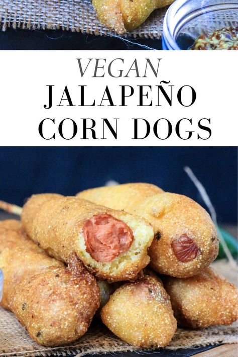 Vegan Corn Dogs, Carnival Treats, Corn Dog Recipe, Jalapeño Corn, Homemade Corndogs, Corndog Recipe, Carnival Food, Corn Dog, Hot Dog Recipes