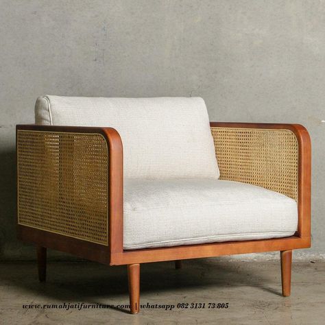 Detail Sofa Single Seat Natural Rattan : Kode Produk : BR – 016 Bahan : Kayu Jati Solid Kombinasi : Anyaman Rotan Alami Busa : Royal Foarm Kain : Bludru / Fabric Warna Finishing : Natural Cherry Wood Stain, Sofa Rattan, Sofa Santai, Walnut Sofa, Feature Chair, Interiors Online, White Sofas, Single Sofa, Coffee Table Books