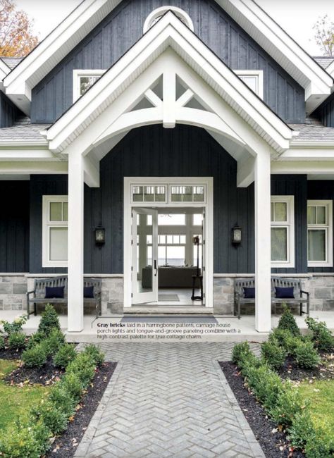 ciao! newport beach: winter white decor Ontario Cottages, Waterfront Cottage, Cottage Exterior, Trim Work, Exterior Paint Colors For House, Modern Farmhouse Exterior, Patio Interior, Front Entrance, Exterior Stone