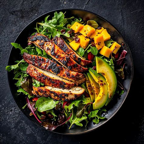 Enjoy a burst of Caribbean flavors with this Jamaican Jerk Chicken Salad! Featuring spicy jerk chicken, fresh greens, avocado, and mango. Cuban Chicken Salad, Healthy Jerk Chicken Recipe, Jerk Chicken Salad Recipe, Jamaican Salad, Healthy Caribbean Food, Jerk Chicken Bowl, Jerk Chicken Sandwich, Cafe Dishes, Jerk Chicken Salad