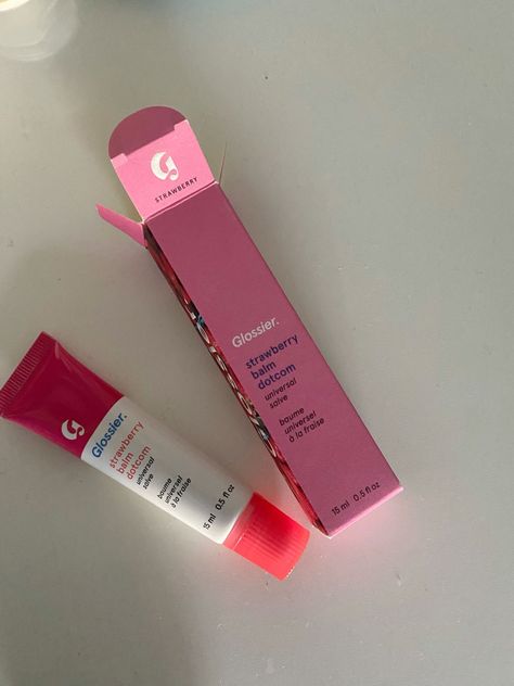 glossier makeup Glossier Lip Balm Strawberry, Glossier Strawberry Balm Dotcom, Glossier Strawberry, Tumblr Christmas, Jam Aesthetic, Aesthetic Floor, Makeup Glossier, Strawberry Makeup, Wallpaper Facebook