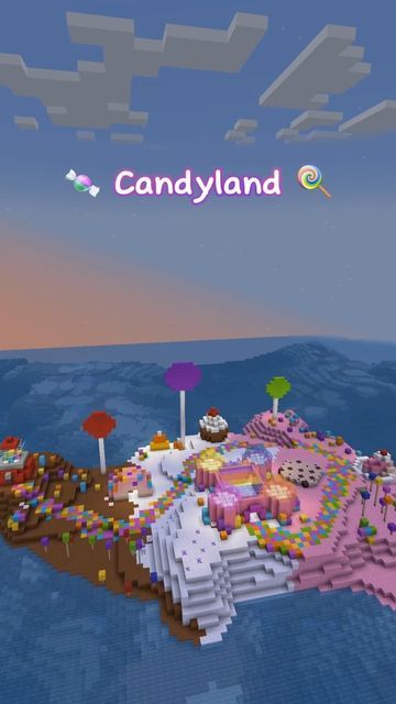 Candy House Minecraft, Minecraft Build Projects, Minecraft Candy Build, Minecraft Lollipop, Alice In Wonderland Minecraft Builds, Minecraft Movie Builds, Minecraft Plaza Ideas, Candyland Minecraft, Silly Minecraft Builds