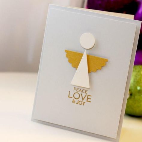 Modern Angel DIY Christmas Card | This clean and simple angel craft makes the best DIY Christmas card. Angel Christmas Cards, Angel Diy, Diy Christmas Card, Christian Christmas Cards, Simple Holiday Cards, Paper Crafts Magazine, Angel Card, Simple Christmas Cards, Homemade Christmas Cards