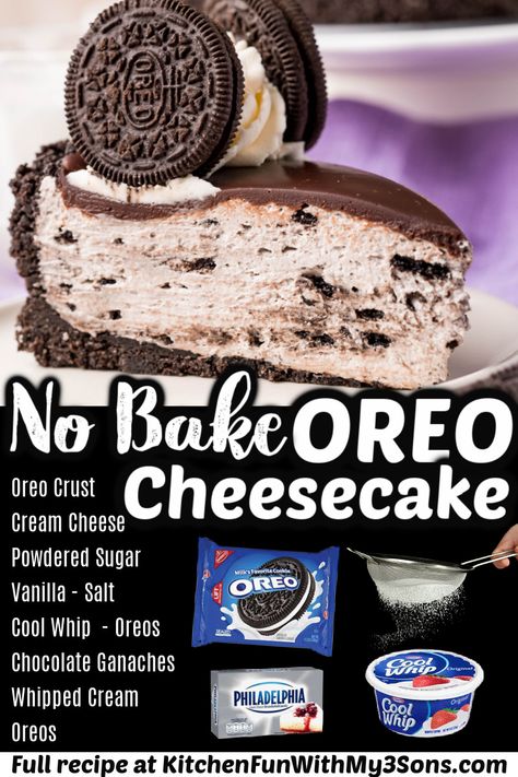 Oreo Cheesecake Pie, Freeze Cheesecake, Freeze Cheese, Bake Cheese, Oreo Cheesecake Recipes, Oreo Desserts, Oreo Dessert Recipes, Oreo Pie, No Bake Oreo Cheesecake