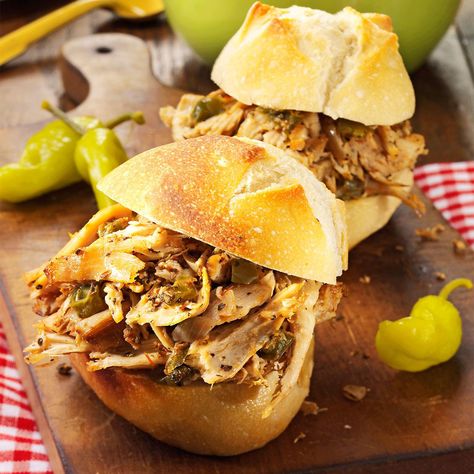 Italian Turkey Sandwiches Recipe -I hope you enjoy these tasty turkey sandwiches as much as our family does. The recipe makes plenty, so it's great for potlucks. (Leftovers are just as good). —Carol Riley, Ossian, Indiana Shredded Turkey Sandwiches, Turkey Sandwiches Recipes, Italian Beef Sandwiches, Pork Bbq, Italian Turkey, Shredded Turkey, Turkey Sandwich, Barbecue Sauce Recipes, Barbecue Pork