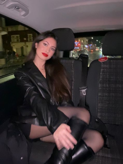 Black Outfit Red Lips, Red Lips Aesthetic, Red Lips Outfit, Lips Aesthetic, Black Lingerie Outfit, Lingerie Outfit Night, Afghani Clothes, Stockings Outfit, Car Black