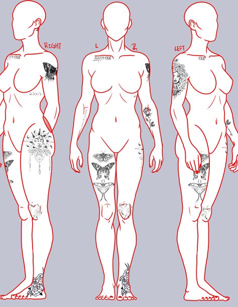 Plus Size Tattoo Sleeve, Tattoo Body Placement Chart, Plus Size Body Tattoo, Tattoos Plus Size Women, Tattoo Size Chart Inches, Body Template For Tattoos, Plus Size Tattooed Women, Plus Size Tattoo Placement, Tattooed Plus Size Women