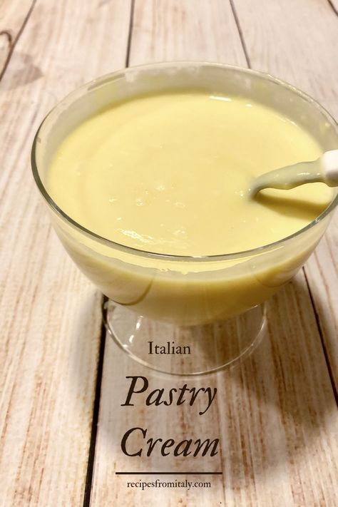 Italian pastry cream is made with milk, egg, and flour that are cooked together to create a rich and thick custard-like cream, flavoured with vanilla or lemon zest. Italian Pastry Cream is one of the basic ingredients used in many Italian desserts and cakes. It’s the creamy filling of many desserts or the base of tarts and layer cakes. This cream is also the filling you find in Italian pastry like the “cornetti” (Italian croissants) or “bomboloni” (Italian doughnuts). Italian Cream Filling, Italian Custard Desserts, Italian Custard Cream, Italian Doughnuts Recipe, Italian Custard Recipe, Italian Pastry Cream Recipe, Desserts Layered, Lemon Pastry Cream, Italian Pastry Cream