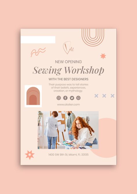 Aesthetic Simple Sewing Workshop With Best Desiginers Flyer Workshop Flyer, Simple Sewing, Sewing Workshop, Simple Aesthetic, Brand Kit, Start Now, Business Flyer, Business Branding, Free Graphic Design