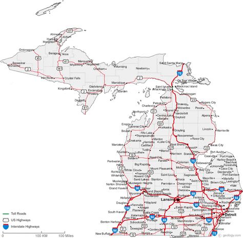 map of Michigan cities Oklahoma Vacation, Michigan Poster, Genealogy Map, Map Of Michigan, Michigan Map, Us State Map, Road Maps, Chicago Map, Ohio Map