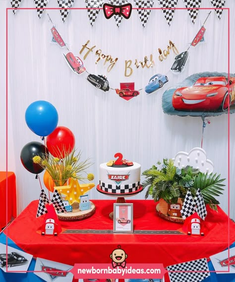 Mc Queen Theme Birthday Party, Lightning Mc Queen Birthday Party, Mc Queen Birthday Party Decoration, Mcqueen Birthday Party Decoration Diy, Mc Queen Birthday Party, Mc Queen Party Ideas, Mc Queen Cars, Queen Birthday Party, Old Birthday Cake