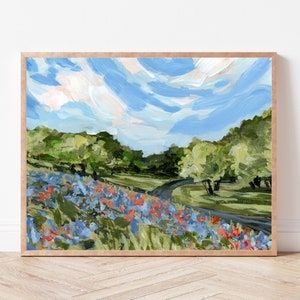 Texas Watercolor, Hill Country Texas, Rectangle Painting, Square Prints, Texas Bluebonnets, Texas Gifts, Acrylic Landscape, Country Paintings, Landscape Paintings Acrylic