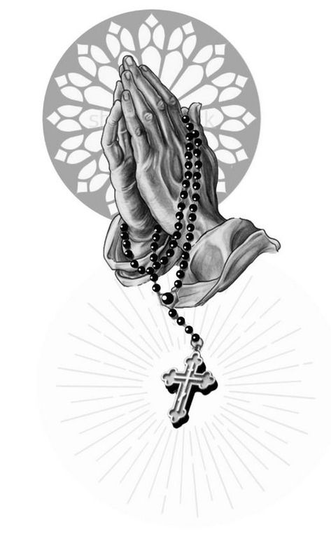 Praying Hands With Rosary, Praying Hands Tattoo Design, Religion Tattoos, Leg Sleeve Tattoos, Leg Tattoo Ideas, Praying Hands Tattoo, Chicano Tattoos Sleeve, Christ Tattoo, Mom Tattoo Designs