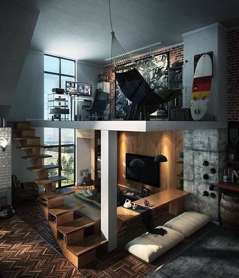 Design Casa Piccola, Interior Design Per La Casa, Loft Interior, Loft Interiors, Apartment Architecture, Loft House, Bachelor Pad, Loft Design, Design Del Prodotto