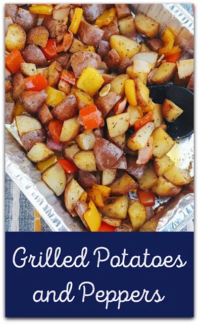 Grilled Potatoes and Peppers Potatoes And Onions On The Grill, Grilled Potatoes And Veggies, Roasted Potatoes On Grill, Grilled Potatoes On The Grill, Potato Grill Recipes, Red Potatoes On The Grill, Grilled Red Potatoes, Potatoes On The Grill, Grilled Meals