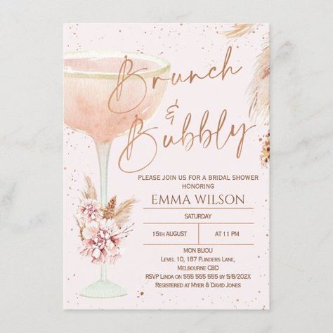 Rose Gold Brunch, Bridal Tea Party Invitations, Boho Bridal Shower Invitations, Bridal Shower Cake Topper, Brunch And Bubbly, Rose Gold Wedding Invitations, Brunch Bubbly, Bridal Tea Party, Bridal Brunch Invitations