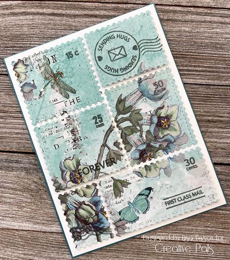 Postage Stamps Crafts, Postage Stamps Collage, Postage Stamp Design, Greeting Card Inspiration, Stamp Card, Summer Cards, Stamp Projects, Stamp Crafts, Paper Crafts Cards