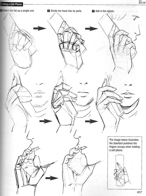 hands reference Hand Holding Phone, Draw Hands, Hand Drawing Reference, Hand Reference, Anatomy Drawing, Poses References, Drawing Skills, Drawing Lessons, Drawing Tutorials