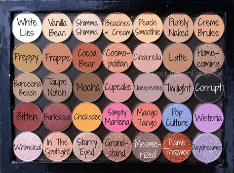 Makeup Geek Eyeshadows Palette: White Lies, Vanilla Bean, Shimma Shimma, Beaches & Cream, Peach Smoothie, Purely Naked, Creme Brûlée, Preppy, Frappe, Cocoa Bear, Cosmopolitan, Cinderella, Latte, Homecoming, Barcelona Beach, Taupe Notch, Mocha, Cupcake, Unexpected, Twilight, Corrupt, Bitten, Burlesque, Chickadee, Simply Marlena, Mango Tango, Pop Culture, Wisteria, Whimsical, In The Spotlight, Starry Eyed, Grandstand, Mesmerized, Flame Thrower, Daydreamer Cream Brulee, Makeup Geek Eyeshadow, Z Palette, Makeup Palettes, Bow Wow, Instagram Makeup, Makeup Swatches, Makeup Obsession, Makeup Geek