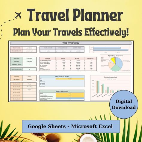 Trip Budget Template, Travel Budget Template, Travel Excel Spreadsheet, Excel Travel Itinerary Template, Trip Countdown, Travel Planner Template Excel, Travel Planner Template, Excel Spreadsheets, Excel Templates