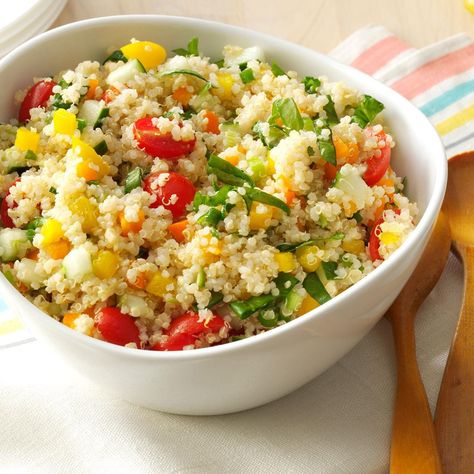 Colorful Quinoa Salad Recipe | Taste of Home Quinoa Recipes Healthy, Summer Food Party, Quinoa Healthy, Quinoa Salad Recipes, Couscous Salad, Watermelon Salad, Salad Recipes For Dinner, Quinoa Recipes, Dinner Salads