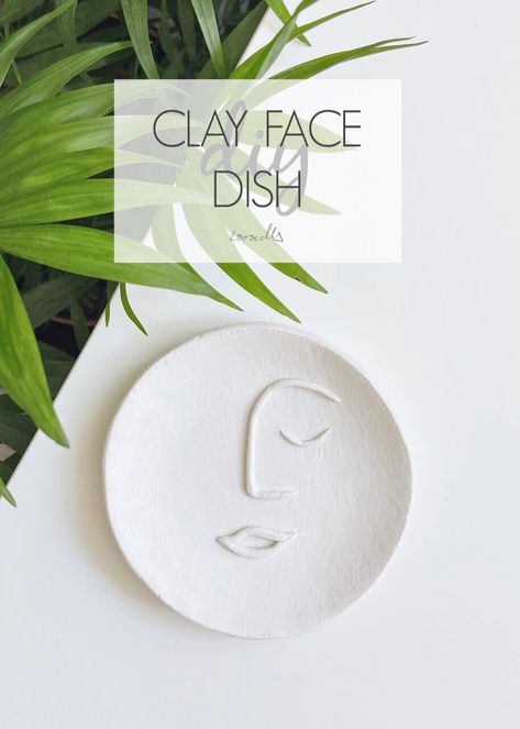 DIY Clay Face Dish made with Air Dry Clay Diy Clay Face, Clay Abstract, Clay Plates, Diy Air Dry Clay, Air Dry Clay Projects, Clay Face, Clay Diy Projects, Diy Ceramic, Clay Crafts Air Dry