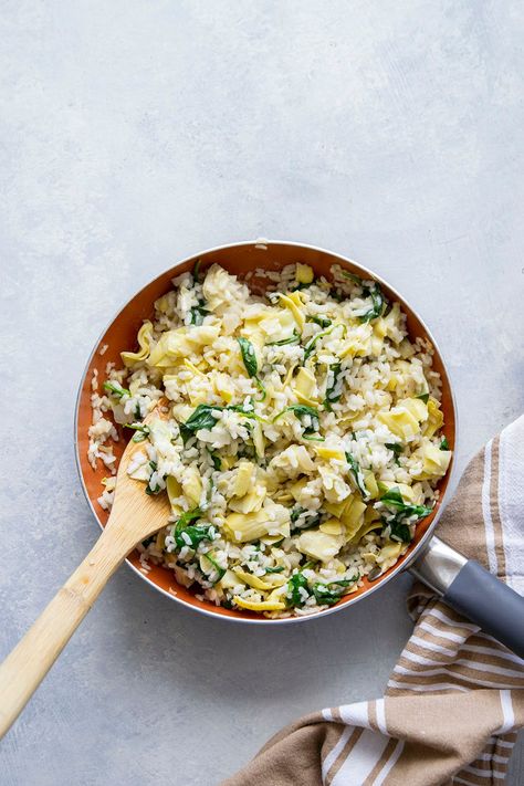 Spinach Artichoke Risotto, Artichoke Risotto, Baked Peppers, Types Of Peppers, Sweet Peppers, Arborio Rice, Creamy Spinach, Stuffed Poblano Peppers, 9x13 Baking Dish