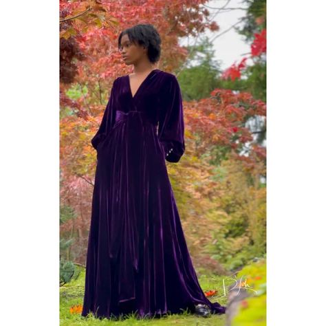 Deep Purple Limited Edition Silk Velvet Beverly Dressing Gown | Catherine D'Lish: Boudoir by D'Lish Velvet Gowns, Luxury Wishlist, Dramatic Sleeves, Velvet Drapes, Luxury Loungewear, Loungewear Luxury, Purple Teal, Dressing Gown, Silk Velvet