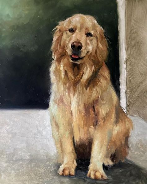 Golden Retriever Oil Painting, Painting Of Golden Retriever, Jennifer Gennari Paintings, Painting Of Dogs On Canvas, Golden Retriever Painting Acrylics, Golden Art Painting, Dog Painting, Golden Retriever Drawing, Arte Ganesha