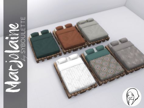 Matress Bed, Palette Bed, Wooden Pallet Beds, Pallet Bed Frames, Sims 4 Beds, Double Bed Designs, College Bedding, Double Bed Mattress, Pallet Beds