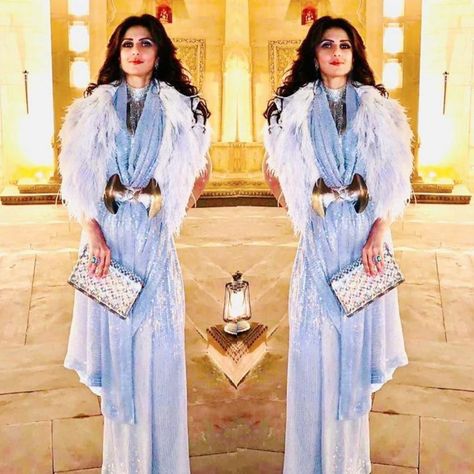 #gorgeous and #fabulous @jayanraheja making a super style and glamour statement with the custom made fur shrug with blue sequin signature #manishmalhotralabel #saree @mmalhotraworld #sareelove Fur Shrug, Manish Malhotra, Manish, Custom Made, Sequin, Shirt Dress, Saree, Blue