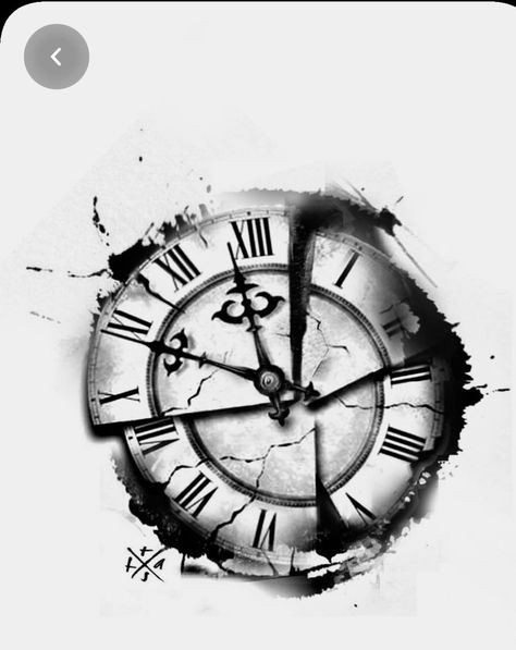 Cracked Clock Tattoo, Shattered Clock Tattoo, Roman Clock Tattoo Design, Broken Clock Design, Men Clock Tattoo Ideas, Clock Drawing Tattoo, Clock Tattoo Design For Men, Time Piece Tattoo, Labyrinth Tattoo