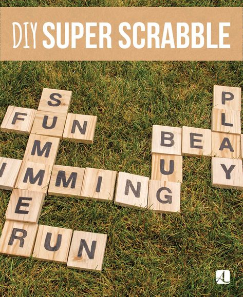 Yard Scrabble, Diy Lawn Games, Outdoor Scrabble, Scrabble Diy, Backyard Games Diy, Life Size Games, Patio Games, Scrabble Board Game, Lawn Games Wedding