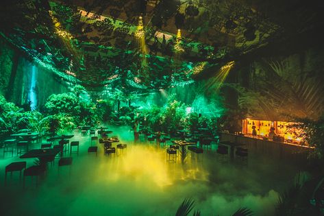 Tropical Garden Party, Jungle Decorations, Concert Stage Design, Neon Jungle, Jungle Decor, Jungle Fever, Dance Themes, Restaurant Concept, Jungle Party