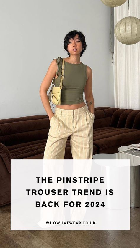 Pinstripe trousers are becoming 2024's sleekest pant style and I'm here for it. From H&M to Reformation, these are the pairs to consider buying. Tan Pinstripe Pants Outfit, Pinstripe Trousers Outfit, Striped Trousers Outfit, Pinstripe Pants Outfit, Pinstripe Trousers, Basic White Tee, Trouser Outfit, Jumper Outfit, Pinstripe Pants