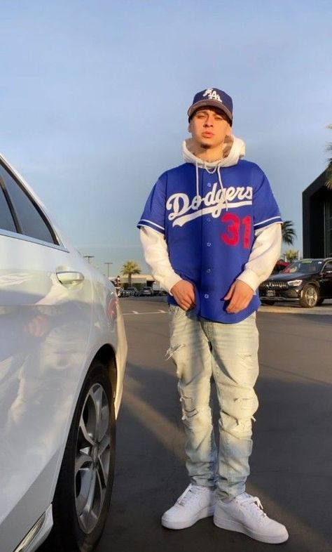 Dodgers Hat Outfit Men, Dodger Jersey Outfit, Chicano Outfits Men, Chicano Outfits, Outfit Nike Air Force, Chicano Fashion, Air Force 1 Outfit Men, Hypebeast Outfit, Baseball Jersey Outfit