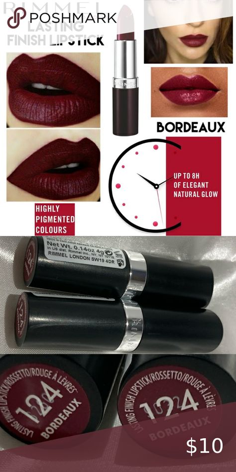 2pk Bundle Rimmel Lasting Finish Lipstick Bordeaux Luxury Goth, Rimmel Provocalips, Rimmel Lipstick, Kiss Proof Lipstick, Rimmel Stay Matte, Spice Jar Set, Metallic Lipstick, Glossier Lip Gloss, Gothic Glam