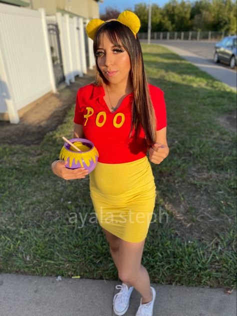 Winnie the Pooh Pregnant Halloween Costume, Pregnant Halloween Costumes, Pregnant Halloween, Halloween Ideas, Winnie The Pooh, Halloween Costume, Pencil Skirt, Halloween Costumes, Halloween