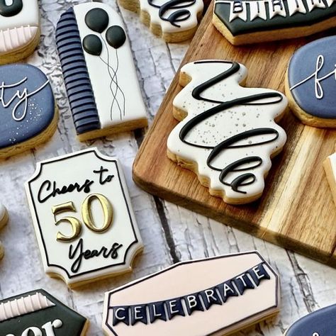 50 Birthday Cookies Decorated, 50th Birthday Cookies For Men, Abstract Cookies, 50th Birthday Sugar Cookies, Royal Icing Recipes, Sugar Cookie Recipe With Royal Icing, Vanilla Bean Sugar, Cookie Birthday, Cookie Gram