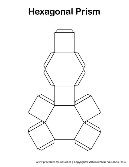 3D shape templates - these would be great for polymer clay bead bases. This one is a hexagonal prism. Icosahedron Template, Prism Template, Prisma Hexagonal, 3d Hexagon, 3d Templates, Printable Shapes, Paper Engineering, Shape Templates, Kids Print