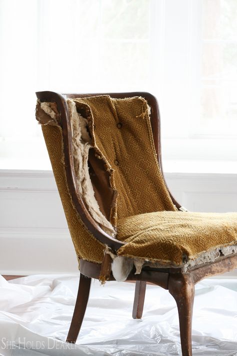 Reupholstering an Antique Chair Reupholster Antique Chair, Clear Desk Chair, Wooden Accent Chair, Restoration Hardware Dining Chairs, Side Chairs Living Room, Sitting Chair, Hanging Chair From Ceiling, Vintage Couch, Wayfair Living Room Chairs