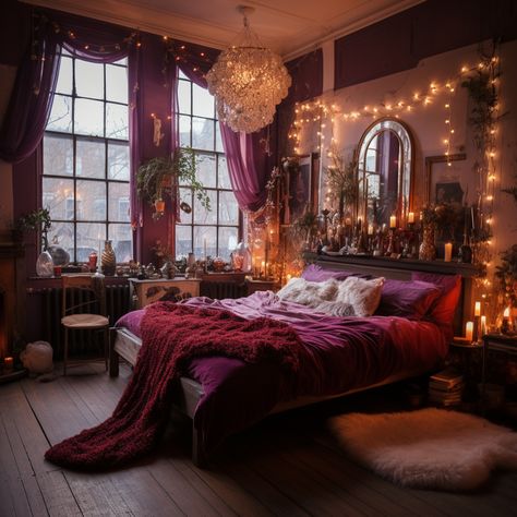 Whimsigothic Maximalism, Whimsigoth Bedframe, Moody Bedroom Curtains & Drapes, Maximalist Decor Ideas, Dark Forest Bedroom, Cozy Witchy Bedroom, Dark Boho Living Room, Goth Bedroom, Dream Bedroom Inspiration