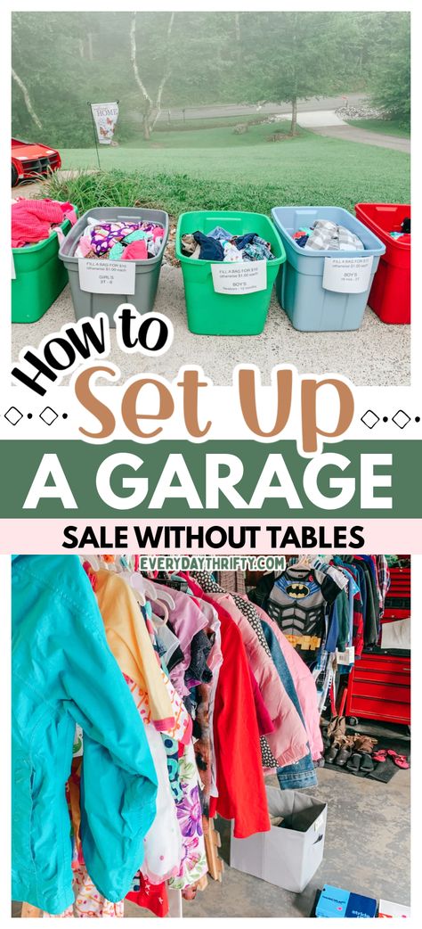 Garage Sale Ideas Display, Garage Sale Pricing Guide, Garage Sale Clothes, Yard Sale Clothes, Yard Sale Clothes Rack, Yard Sale Hacks, Garage Sale Organization, Yard Sale Organization, Garage Sale Tips