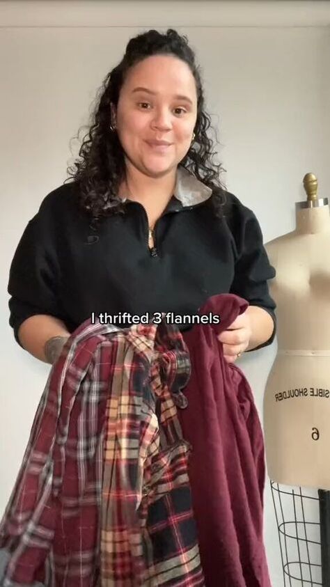 Thrift 3 flannels to DIY your new favorite fall piece. I’ll show you how I made my go-to layering piece for the winter. Upcycle Womens Clothes Diy, Flannel Sewing Ideas, Recycle Sweaters Ideas, Upcycle Fabric Ideas, Upcycle Plus Size Clothes Diy Ideas, Reconstructed Clothing Diy, Flannel Upcycle Diy, Flannel Shirt Upcycle Diy, Upcycle Flannel Shirt Diy