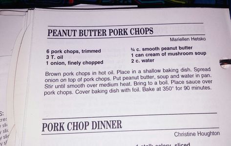 Peanut butter pork chops Recipe Peanut Butter Pork Chops, Peanut Butter Pork, Butter Pork Chops, Pork Chop Dinner, Cream Of Mushroom, Grilled Burgers, Chops Recipe, Pork Chop Recipes, Hot Oil