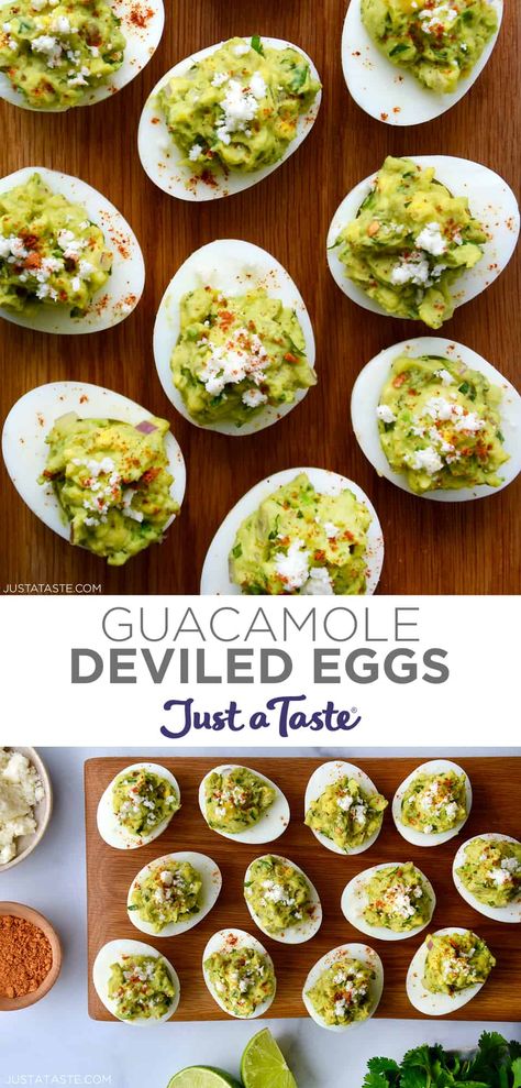 Guacamole Deviled Eggs, Spring Snacks, Devilled Eggs Recipe Best, Devilled Eggs, Bunny Chow, Best Deviled Eggs, Bacon Deviled Eggs, Classic Appetizers, Cotija Cheese