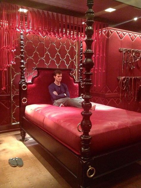 BTS ~ Jamie in the Red Room.  #FiftyShades Red Room 50 Shades, Fifty Shades Movie, Red Room, Fifty Shades Darker, Grey Bedroom, Red Rooms, Playroom Furniture, Gray Bedroom, 50 Shades Of Grey